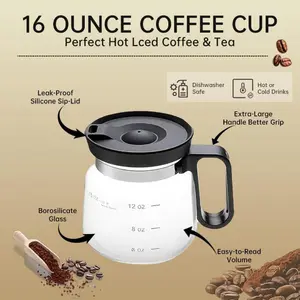 KIJKSYJ 16 Oz Glass Coffee Mug – Coffee Pot Style, Large Capacity Heatproof Glass Coffee Pot Mug, Mini Shape with Comfortable Grip Handle, For Hot Teas Hot Chocolate Iced(2pcs) Stirring Cup Stylish Drinkware