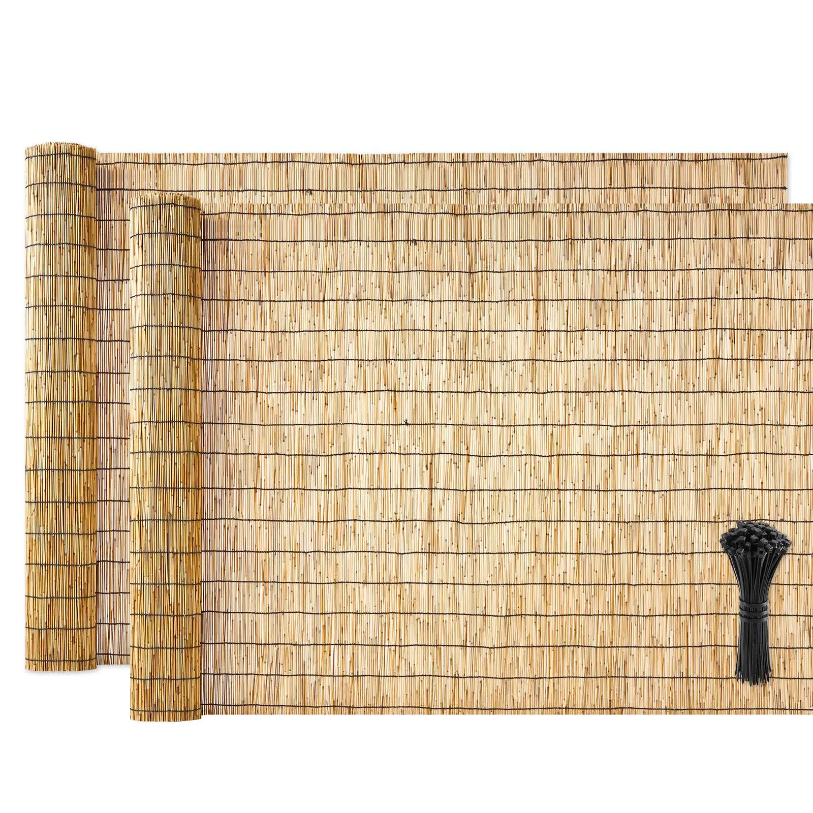 VEVOR Natural Reed Fencing Rolls, 2-Pack 4ft x 16.4ft Decorative Privacy Screen Panel Curtain, Backyard Divider for Balcony Patio Outdoor Use
