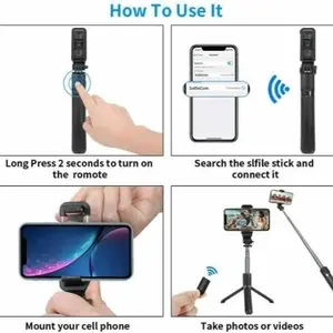 Bluetooth Selfie Stick Tripod - Compact, Portable, Adjustable, Extendable, Foldable Phone Holder with Remote, Desktop Stand for Cellphone, Electronic Gadgets, US Use | Photography Tool, Camera Stand, Mobile Accessories Folding