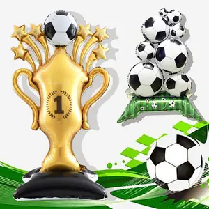 Standing Football Cup Balloons Set, Aluminum Foil Stacked Soccer Ball Decorations, Perfect for World Cup Celebrations
