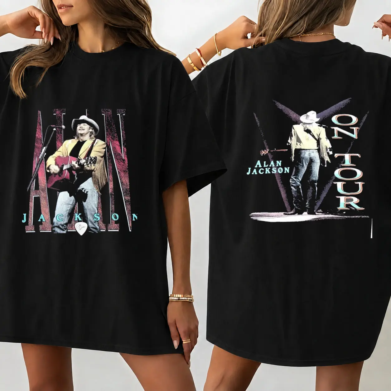 Vintage 90s Alan Jackson On Tour Country Music 2 Sided Shirt Graphic Tee For Woman And Man