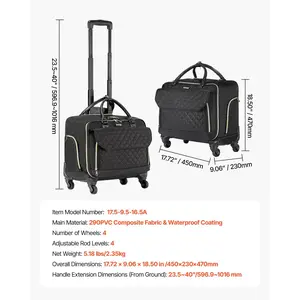 VEVOR Rolling Laptop Bag, Fits Up to 17.3 Inch Laptop, Wheeled Briefcase, Roller Computer Tote Bag with 4 Spinner Wheels TSA Lock, Laptop Case for Work Travel Business, Women Men (Black Gold)