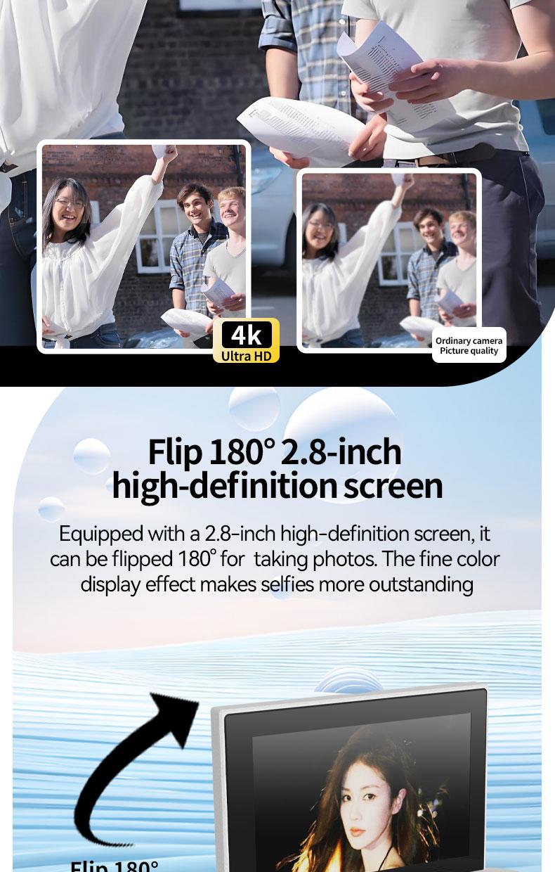 4K Digital Camera for Photography, Y2K Foldable Screen Portable Vlogging Camera with 32GB SD Card, Wrist Strap, Self Timer, Anti-Shake, 16X Digital Zoom, Ideal Gift for Girls, Boys Teenagers, and Beginners, Birthday Christmas Valentine's Day Gift