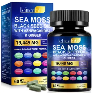 Hatmanlabs Sea Moss Capsules with Black Seed Oil & Ashwagandha 19,445 MG per Serving Irish Sea Moss Supplement 60 Count for Immunity & Wellness