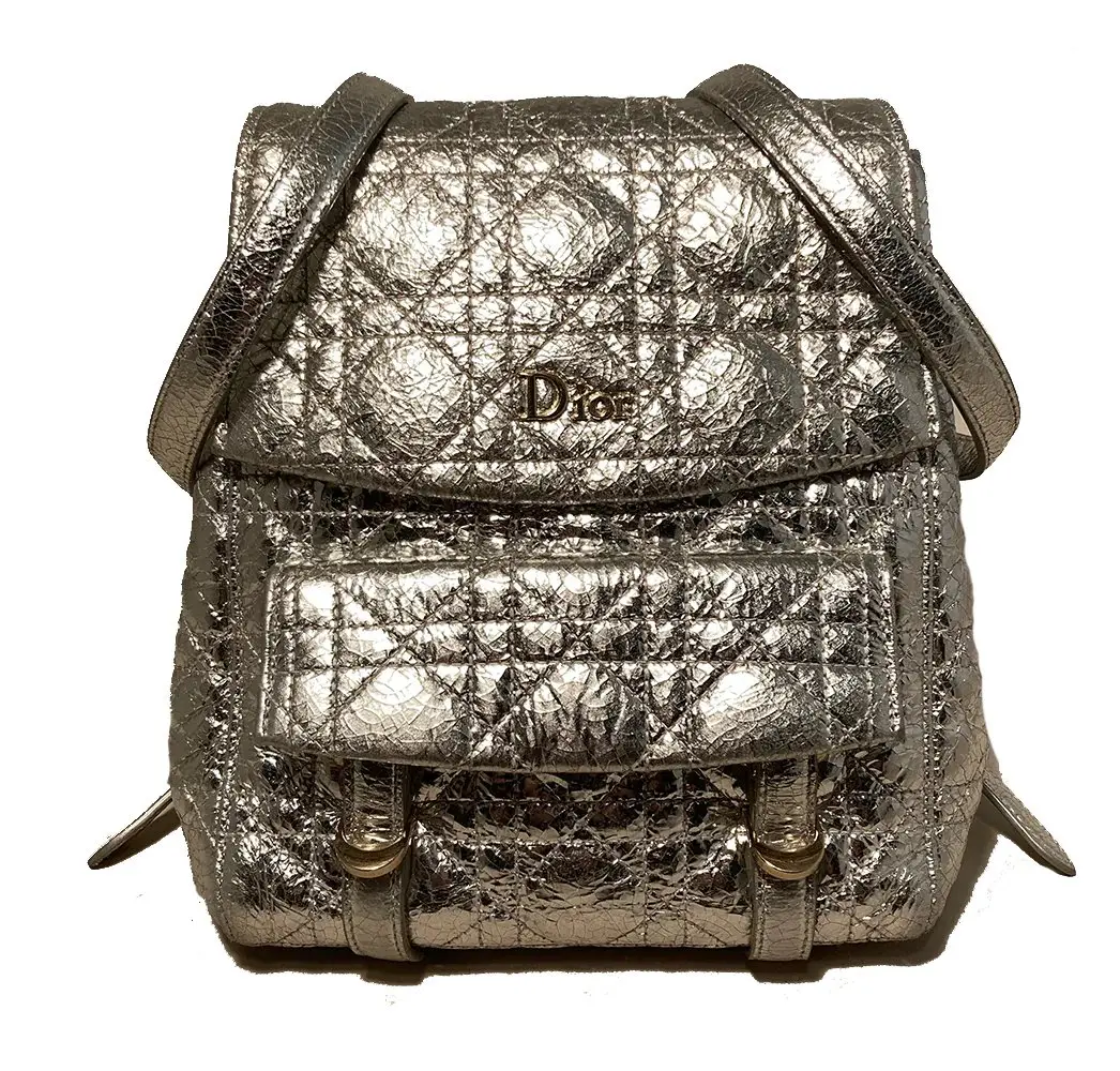 Pre-owned Dior Crackled Patent Leather Backpacks Stardust Silver Leather Backpack