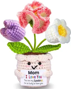 Mothers Day Mom Gifts for Mom, Gifts for Moms from Daughter Son, Mother's Day Birthday Gift for Moms Mother in Law Step Mama, Cute Handmade Crochet 3 Flowers Pot Doll I Love You Present for Mum