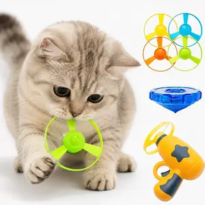 6 Pcs Cat Fetch Toy Set Launcher Gun, Flying Disc Toy, Cat Track Toy for Cat Training Hunting Chasing Interactive Cat Toys for Bored Indoor, Cute Kitten Kitty Toys, Flying Propellers For Dog and Puppy Toy Pet Supplies, Cat Stuff Outdoorfun, Dog Stuff