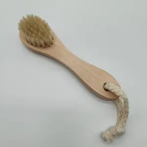 Wooden Handle Natural Bristle Cleaning Brush, Multi-Functional Bath Brush with Hanging Rope, Pig Bristles Gap Cleaner Tool for Home Use