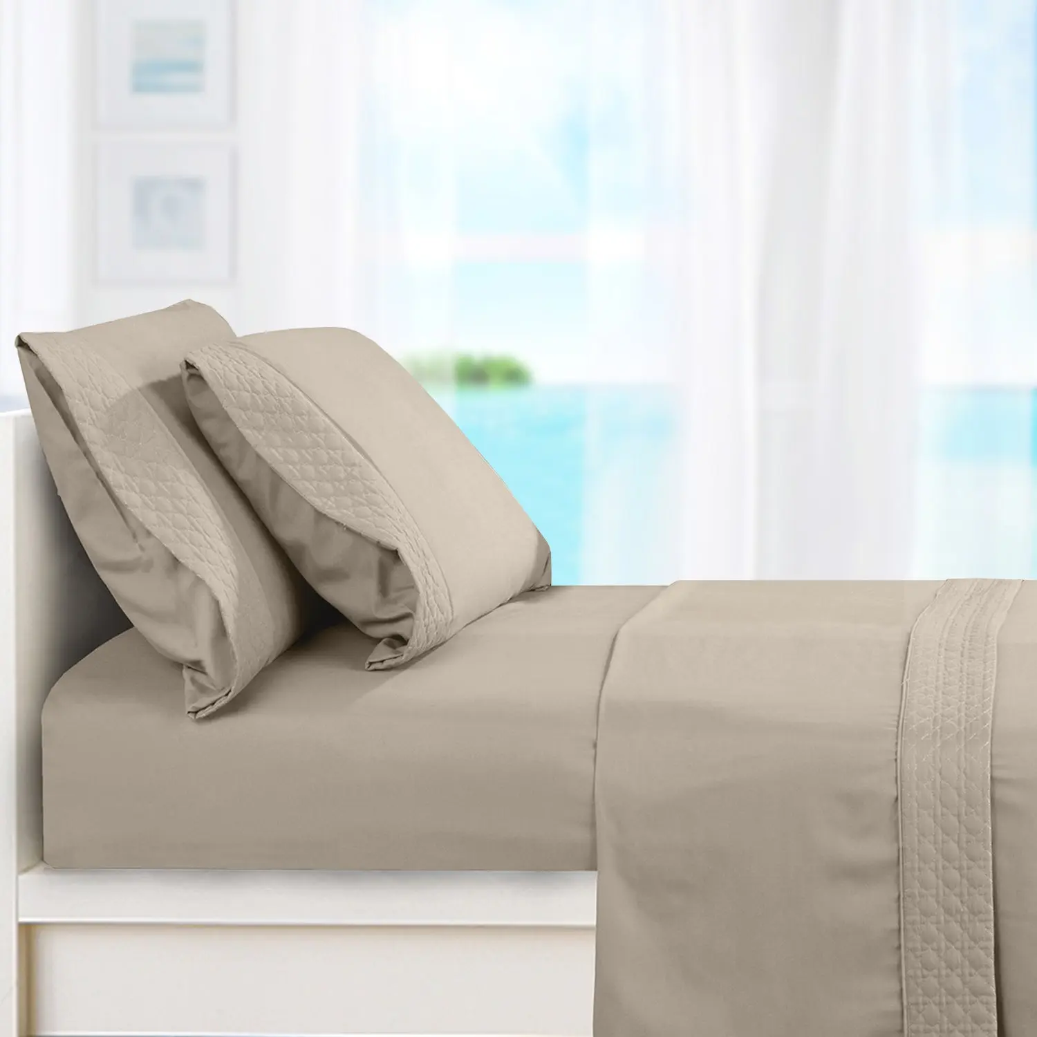 Mocassi 4-Piece Quilted Bed Sheet Set with Quilted-Hem Detail, Luxury Hotel Premier Collection Hotel Bedding, Silky-Smooth Wrinkle-Resistant Stronger All-Season Bedding Sets Collections