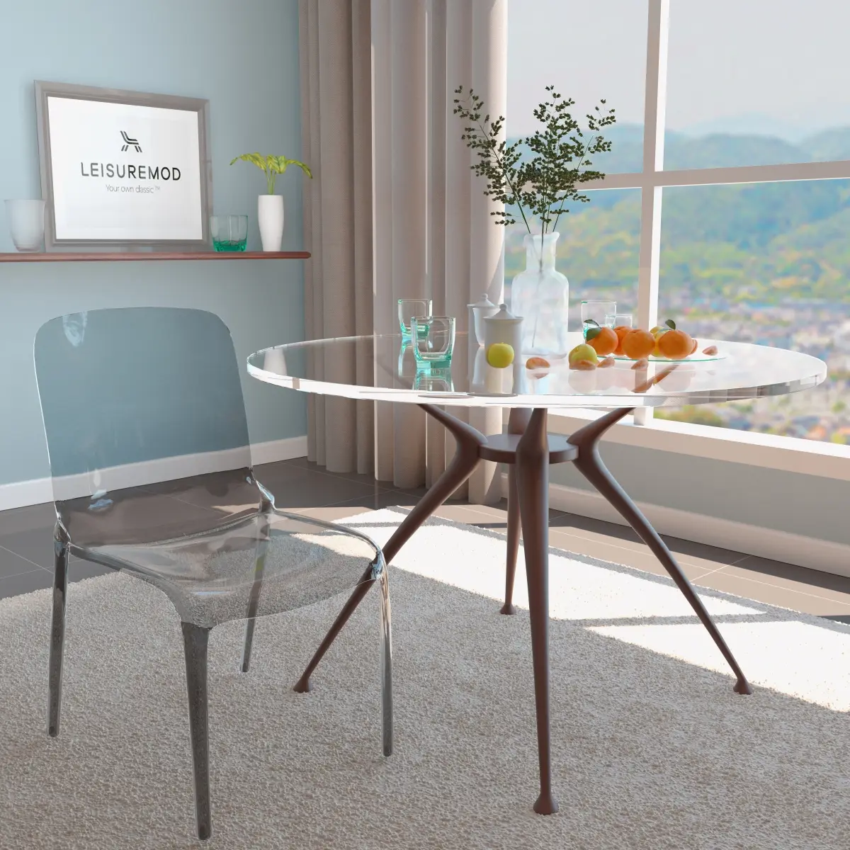 360 stand Murray Modern Stackable Seat Dining Chair - Black Plastic, Sturdy Frame, LeisureMod MC20TBL Model, 32.25x20.5x21 in. Indoor Furniture Chair