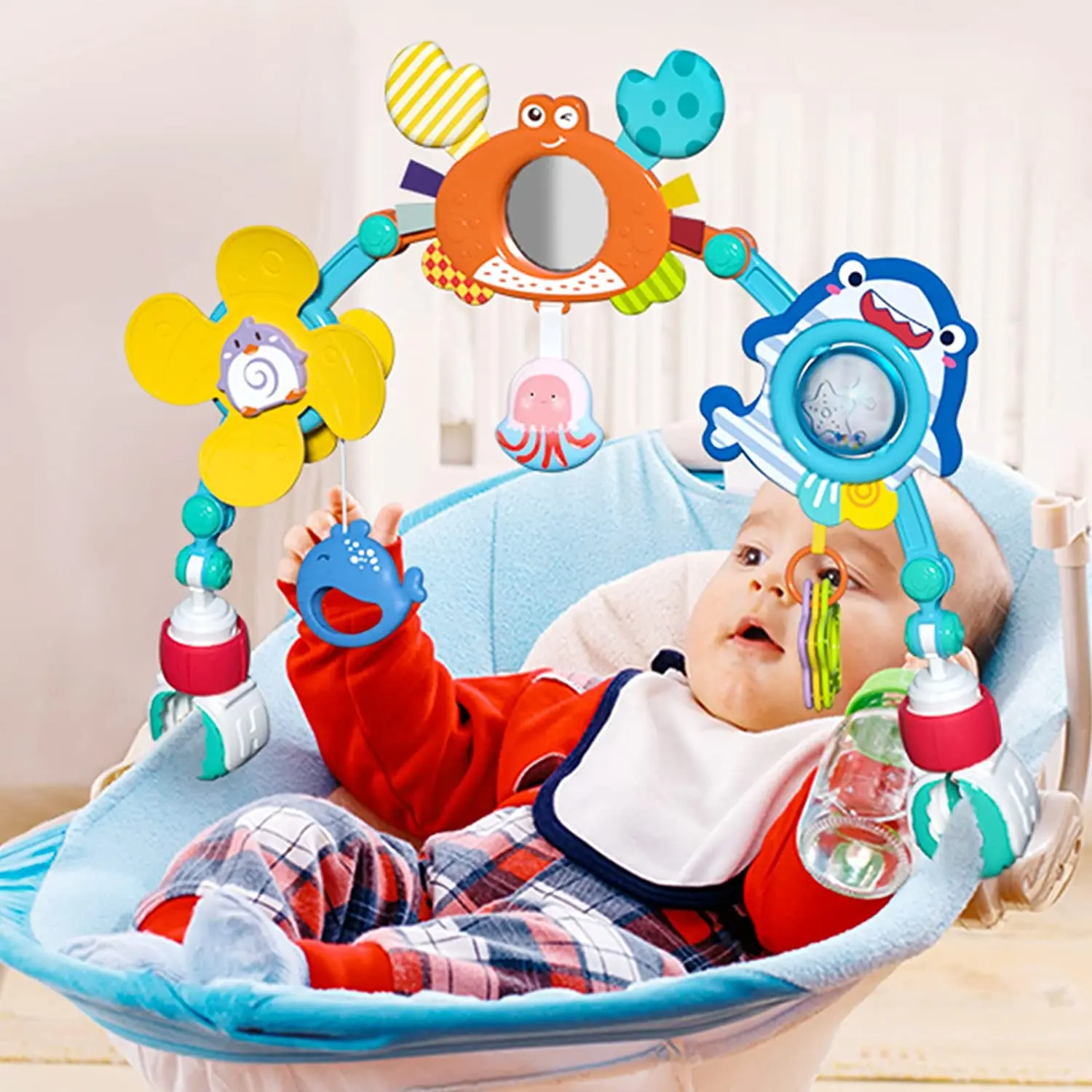 Baby Stroller Arch Play Toy, Crab Design Car Seat Toy, Adjustable Baby Hanging Toy, Fit for Crib Bed Stroller Car Seat Feeding Chair