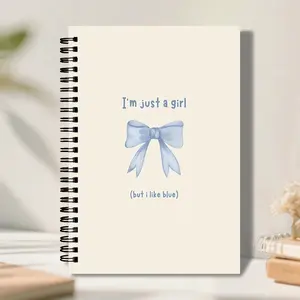 Cute Light Blue Bow Design Spiral Notebook,  100 Pages Label Paper, High-Quality Writing Experience