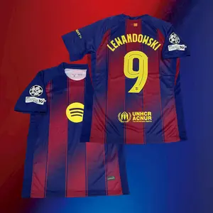 9# Lewandowski 25-26 Season Home Short Sleeve Soccer Jersey Fans Version Red Blue Football Jersey