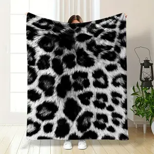 Black White Spotted Leopard Blanket - Perfect for Office Naps Cozy Home Throw, Great Gift for Family Friends