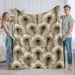 Peacock Feather Pattern Plush Blanket Lightweight Soft Throw Blanket for Home and Office Use Perfect Gift for Nature Lovers and Art Enthusiasts Ideal for Christmas Thanksgiving Housewarming and Birthday Presents Cozy Decorative Blanket for All Seasons