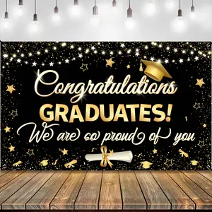 2D Flat Banner 1pc, 2026 Graduation Decoration, Large Congratulations Banner, and Gold Pride Background, No Power Required