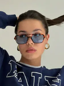 Women's Trendy Tortoiseshell Pattern Double Beam Sunglasses, Vintage Casual Sunglasses for Everyday Use, Fashion Accessories for Outdoor Activities