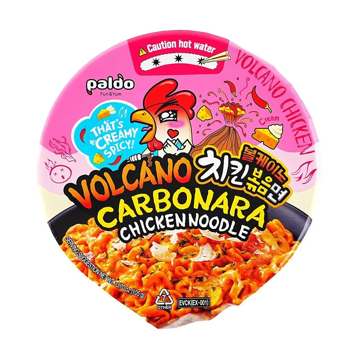 Paldo Volcano Creamy Spicy Chicken Ramen - Korean Bacon Flavor Instant Noodles (105g)