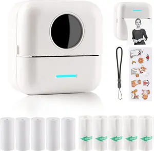Mini Sticker Printer Bluetooth Smart Pocket Inkless Thermal Printer with 11 Rolls Thermal Paper and Sticker for iOS&Android, Portable Receipt Printer for Photo Journal Notes Memo