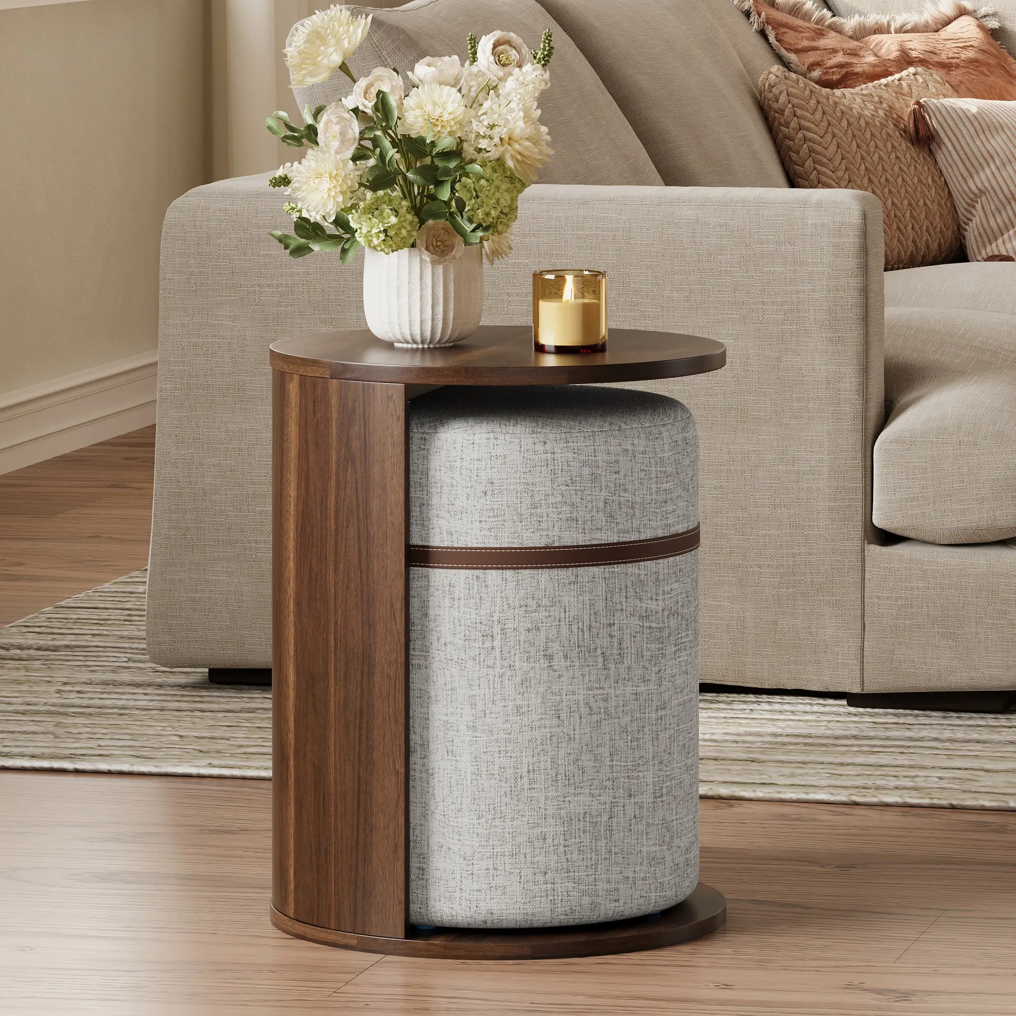 U-Can Pull-out Combo End Table, Multi-functional Indoor Living Room Sofa Side Table