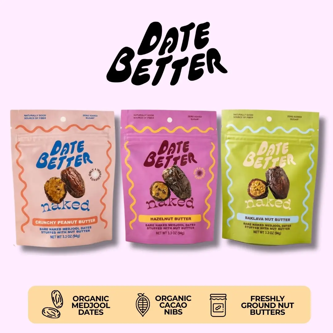 Date Better Naked Dates - Organic Medjool Dates Stuffed With Nut Butter, Vegan and Gluten Free, Naturally Sweet Stuffed Date Snack