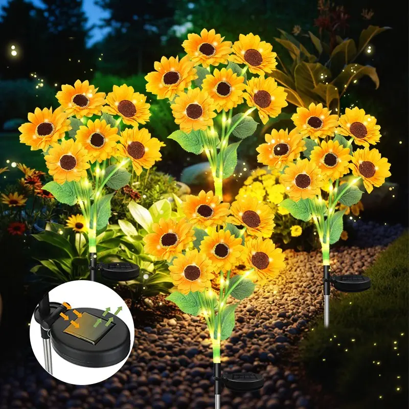 Outdoor Sunflower Landscape Light, Solar Garden Lamps, Solar Powered Lights, Solar Charging, Six Head Sunflower Lights, Lawn, Garden, Porch, Outdoor Pathway Light, Outdoor & Garden Decorative Lights