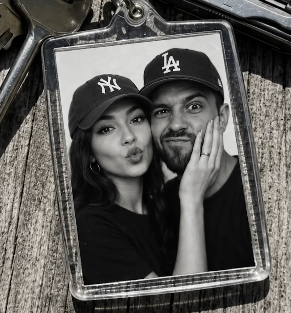 Personalized Photo Keychain for Couples - Unique Gift Idea for Him and Her anniversary monochrome