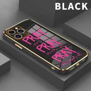 Electroplating Phone Case for iPhone 17 15 Pro Max 16 14 Plus 13 12 11 Just Pray Patterned Classic Square Design Non Slip TPU Soft Shell
