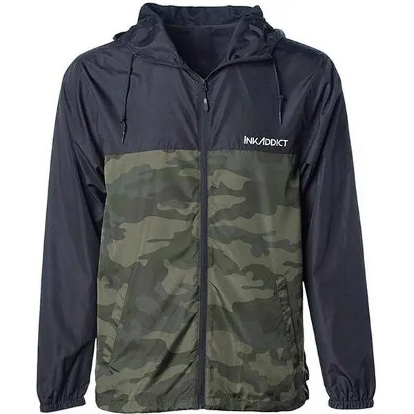 InkAddict Men's Lightweight Black/Camo Windbreaker Jacket