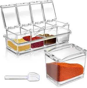4-Cell Clear Seasoning Rack, Spice Box, Acrylic Seasoning Storage Container, Seasoning Box.