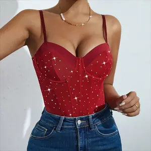 Ins Glitter Sequin Fishbone Slim Fit Sexy High-end Strap Jumpsuit Tops Bodysuit