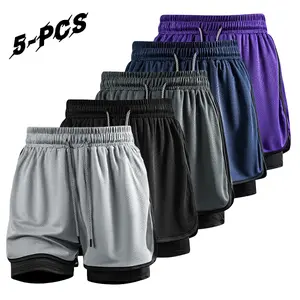Men’s 5-Pack Athletic Shorts, 2-in-1 Design, Breathable Mesh Fabric, Quick-Dry Lining, Suitable for Gym/Running/Training, Wearable Everyday
