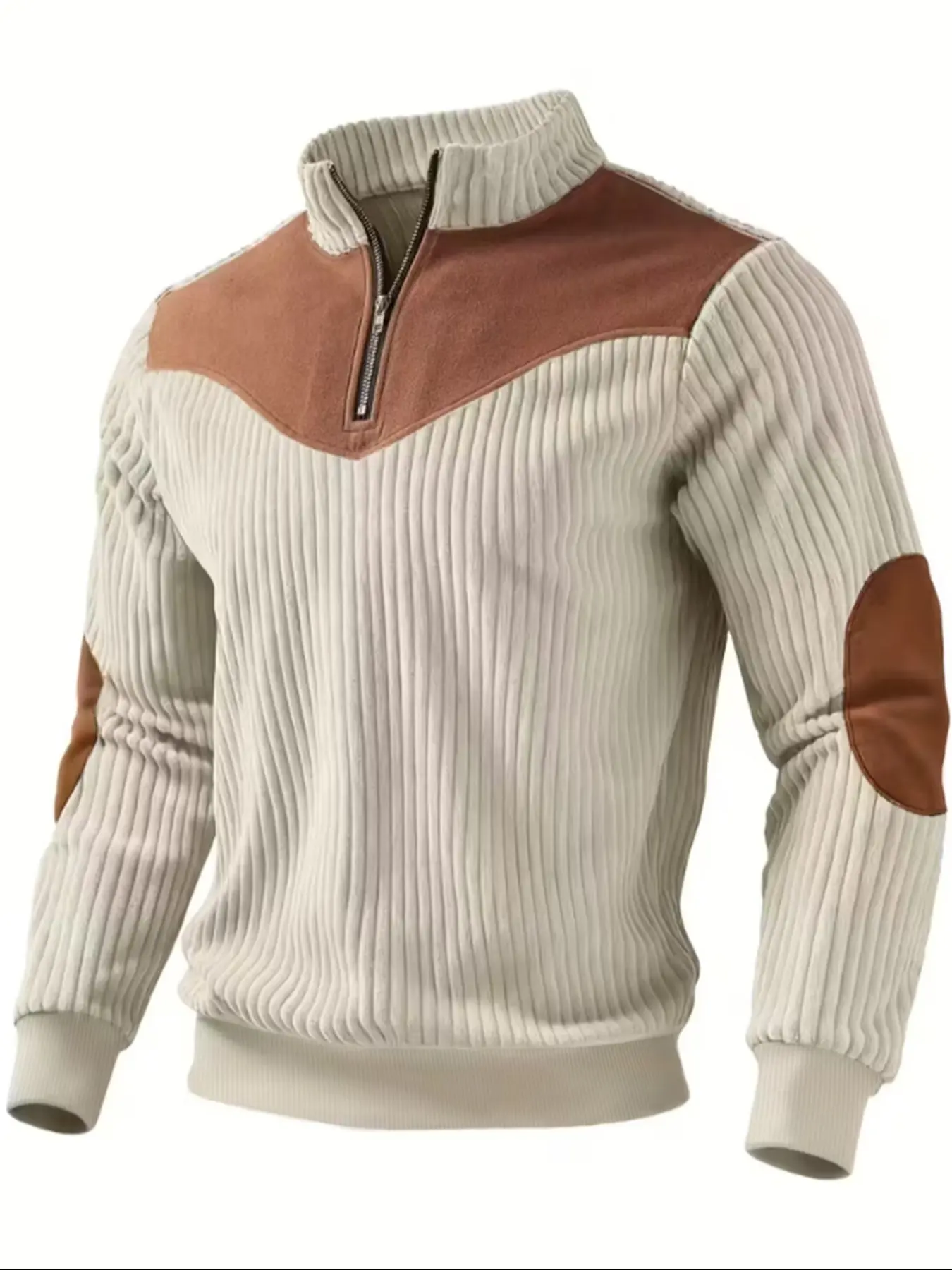 Men's Stand Collar Pullover Sweater, Fall & Winter Warm Half Zip Plain Knit Vintage Streetwear, Casual Fitted Long Sleeve Top
