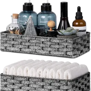 Labcosi Toilet Paper Basket for Back of Toilet, Toilet Paper Storage Basket for Bathroom, Plastic Toilet Tank Basket, Grey Toilet Basket, 9 ¾ "L x 6 "W x 2 ¼ "H, Small, 2 Pack