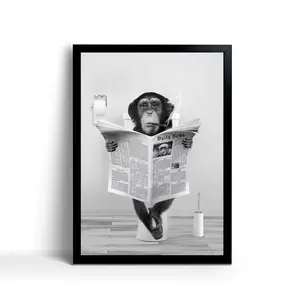 Funny Monkey UnFramed Wall Art in Bathtub,Framed Black and White Bathroom Wall ...