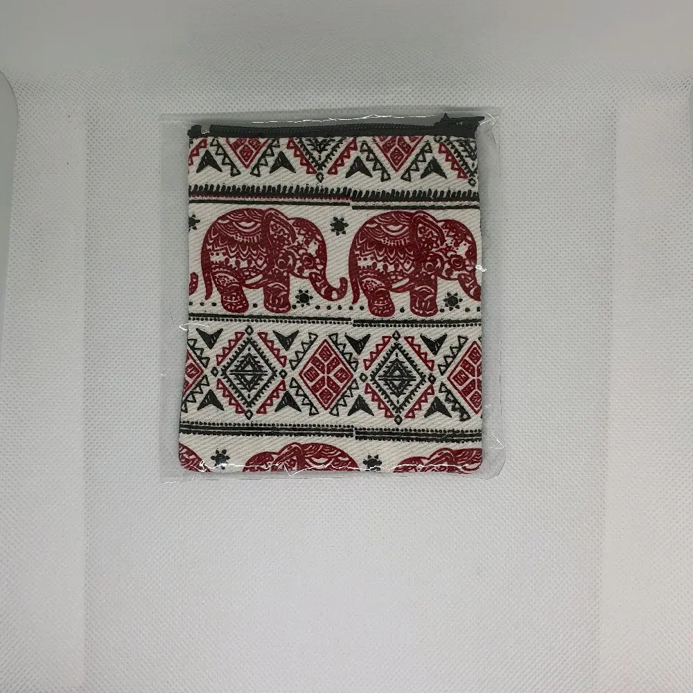 Thai Boho Coin Wallet with Red Elephant and Diamond Pattern Design Handmade Boho Hippe wallet