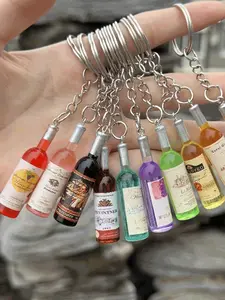 10 Piece Random Small Realistic Wine Bottle Keychain Bag Charm Car Key Holder, Unisex Accessory for Men and Women, Stylish Keychain