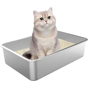 Extra Large Stainless Steel Cat Litter Box, 23.6"x15.7"x6", Odor Control, Easy Clean