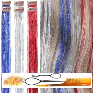 Clip In Hair Tinsel,Fairy Hair Strands,Easy to Use,Very Cute for Girls Christmas New Year Cosplay Party Halloween