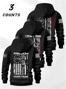 Men's 3-Piece Drawstring Hooded Fleece Sweatshirts, Fashion Fall & Winter, American Flag 1776 Design, Casual Long Sleeve