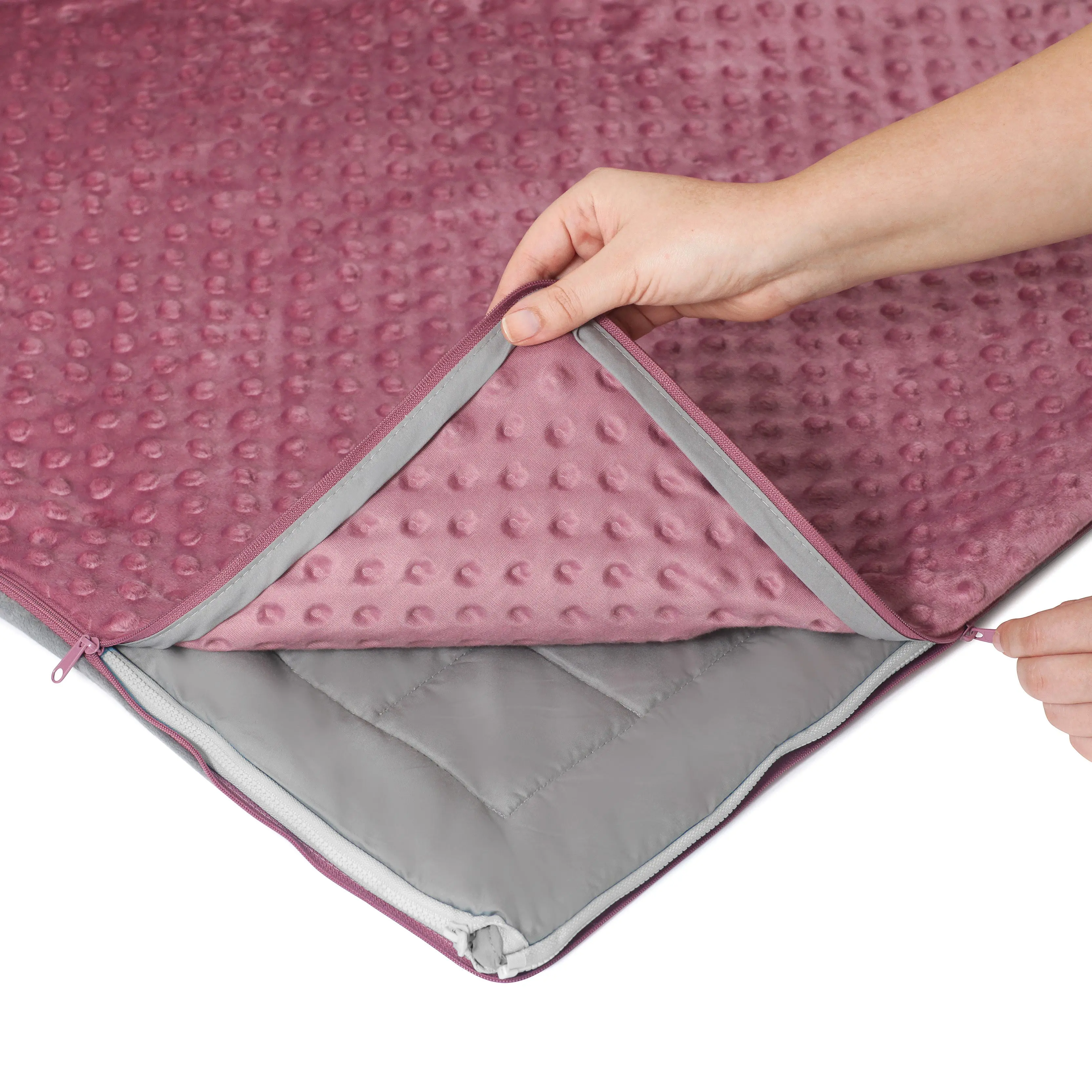 15 lb Weighted Blanket | Silky MicroPeach Fabric | 60”x80” | Queen Size | Milan Mauve | Exclusive Stay-Put Zipper System