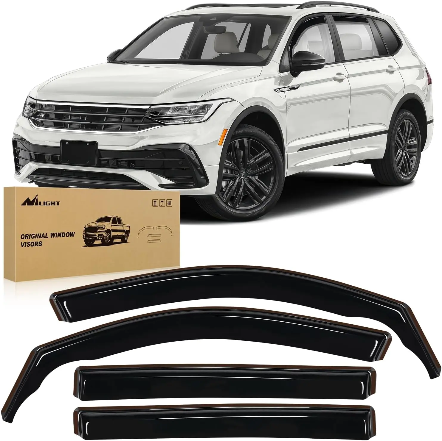Nilight In-Channel Acrylic Rain Guards - 4-Piece Tool-Free Deflectors for Volkswagen (VW) Tiguan 2018-2025, All-Weather Anti-Fog Rainproof Vent Window Visors, Tough Shatterproof Automotive Accessories with Installation Instruction & Double Fixation