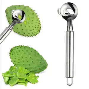 Cactus Peeling Tool, Stainless Steel Cactus Peeler and Spoon with Long Handle, Unique Cactus Hollow Noodle Cutter, Vegetable Fruit Cutter for Kitchen Cooking, Utensils