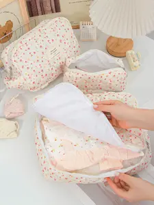 Large Capacity Women's Travel Storage Bag Set, Floral Printed Quilted Multi-Functional Organizer, Travel Clothes Organizer, Clothing Pouches, Luggage Bags, Dorm Essentials