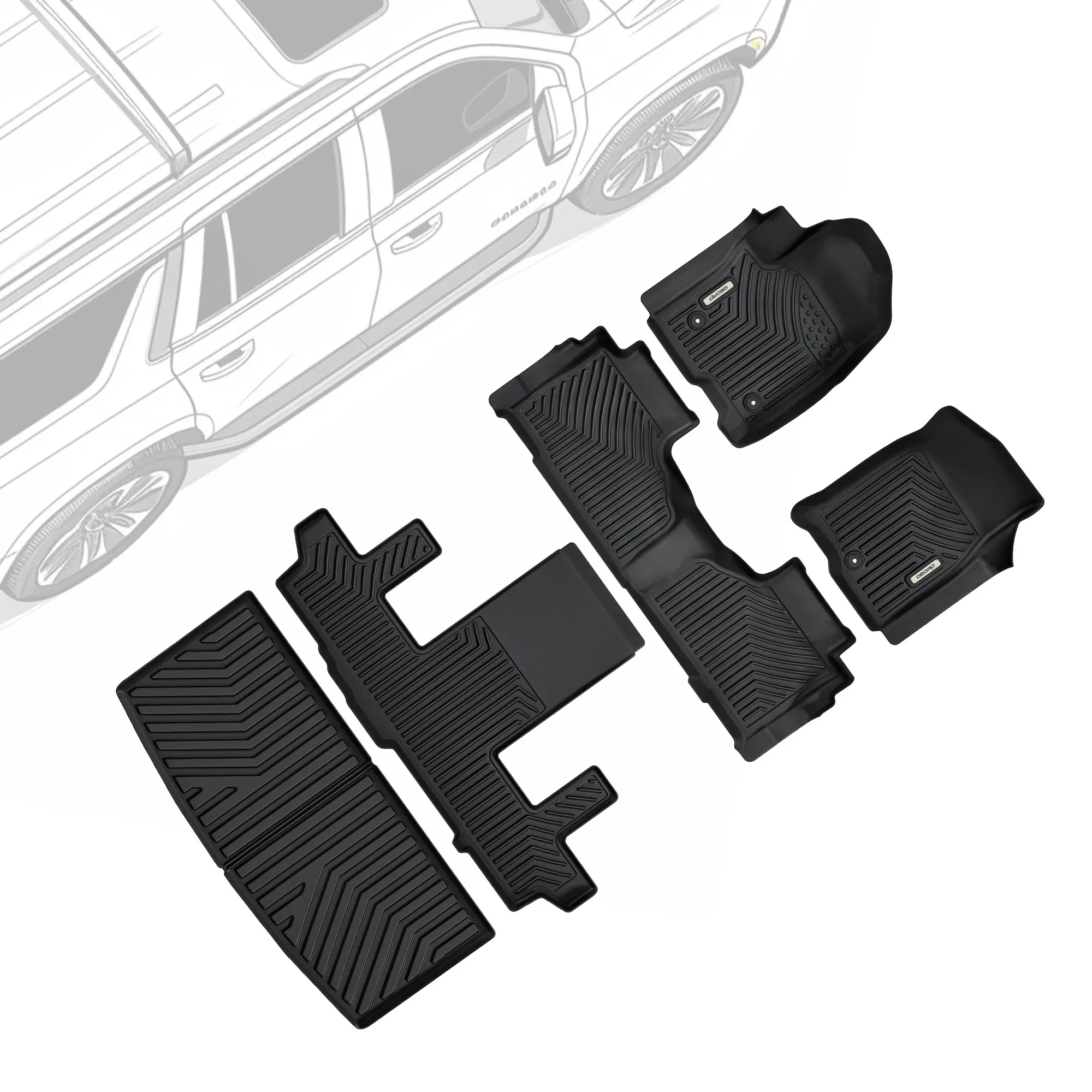 OEDRO TPE Floor Mats fits 2021-2024 Chevrolet Tahoe Bucket Seat, All Weather, Waterproof