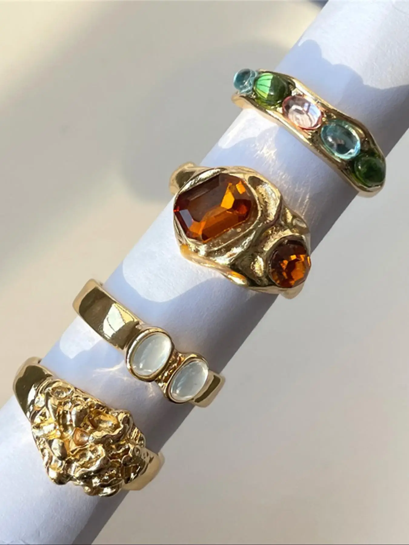 Vintage Fashion Colorful Rhinestones Decor Ring, Vintage Rings, Stackable Engagement Ring, Fashion Jewelry for Party, Daily Clothing Decor, Trendy All