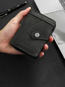 Men's Vertical Wallet Vintage Style Short Card Holder Multi-Card Slots Zipper Wallet Design Practical Portable Daily Use