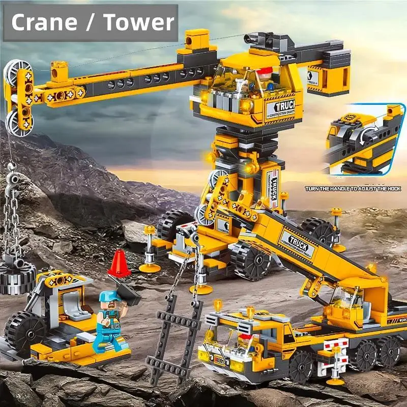 Children crane city engineering series assembled building blocks excavator car crane tower toy boy concrete pump truck