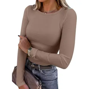 Women's long-sleeved shirts, ribbed knit fitted tops, basic T-shirts, 2025 autumn clothing, casual T-shirts, underwear, multi-layer clothing