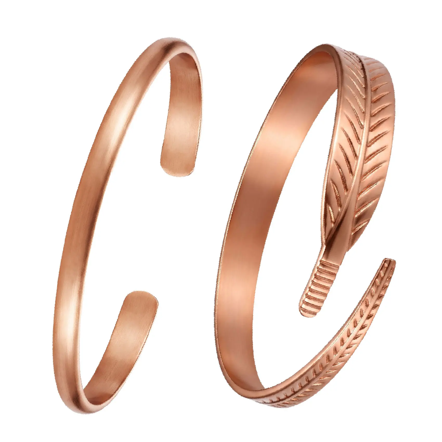 2PCS Copper Bracelet Set, Feather & Vintage Leaf Engraved Open Bangles, Adjustable Unisex Jewelry Gift for Women & Men sohochic